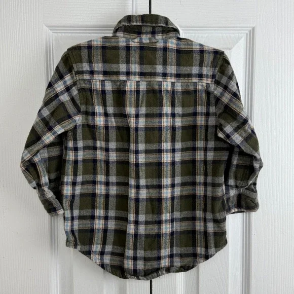 OshKosh B'gosh Kids Plaid Long Sleeve Button Down flannel Shirt Green Blue 4T - Picture 5 of 5